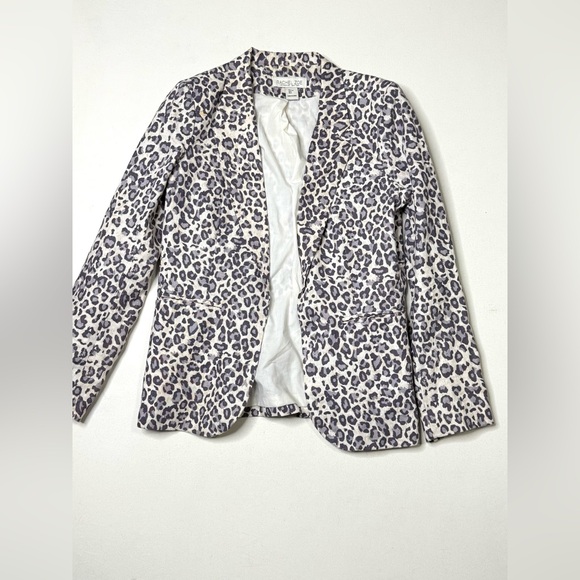 Rachel Zoe Leopard Print Linen Blazer in White and Gray Size Large